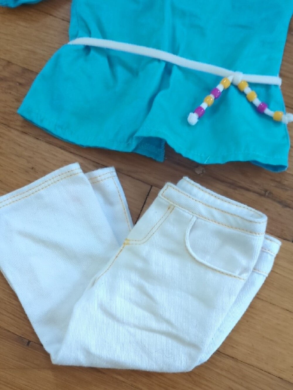 American Girl Doll Turquoise Embroidered Top & Cream Pants Set - Picture 3 of 4